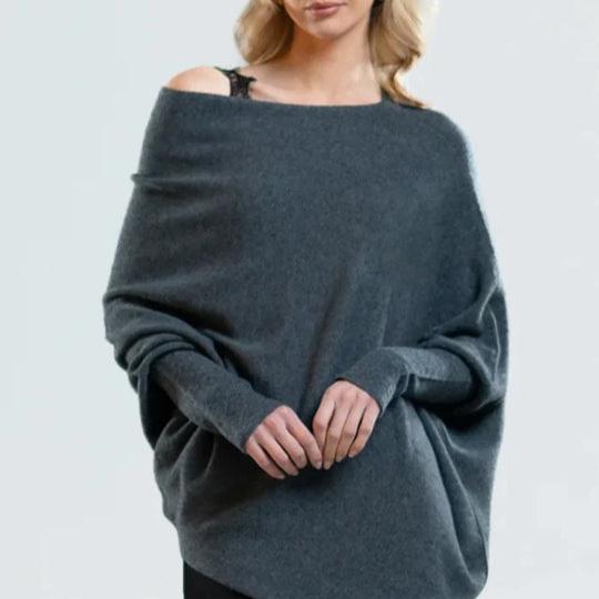 Amelie - Langärmelig Rundhalsausschnitt Überdimensionale Drapierter Pullover