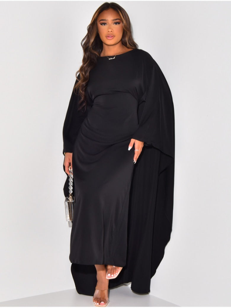 Rhea – Lässiges Cape-Ärmel-Kleid  Mit hohem Halsausschnitt und bodenlanger Länge