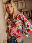 Yvonne - Bequeme langärmelige Bluse mit Blumenmuster und Knöpfen