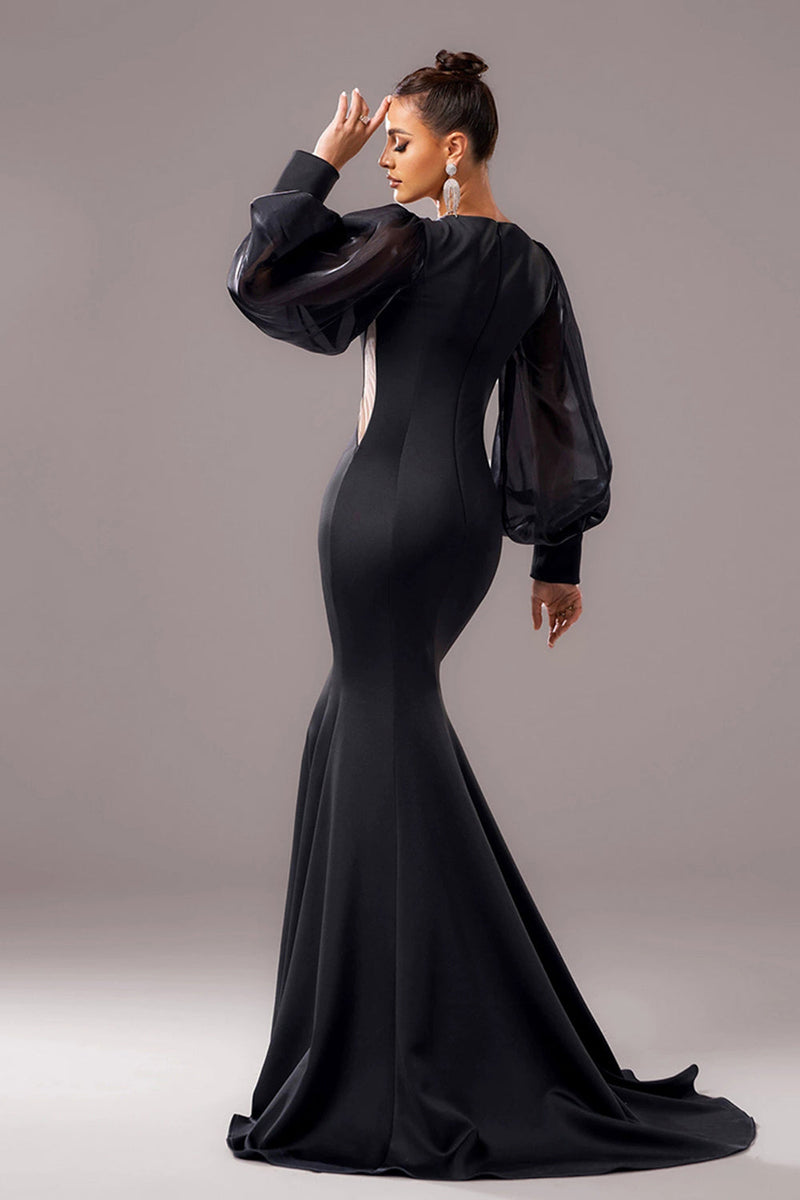 Carlotta – Modisches Kleid mit tiefem V Ausschnitt und langen Ärmeln