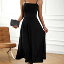 Alina - Modisches Midi Swing Kleid mit schmaler Passform und Spaghetti Trägern