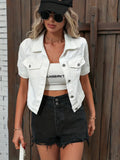 Leonie - Stylische kurzärmelige Jeansjacke mit Knöpfen und Taschen
