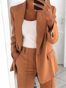 Alina – Elegantes Zweiteiler Satz mit Langarm Reverskragen Blazer und Hose mit weitem Bein