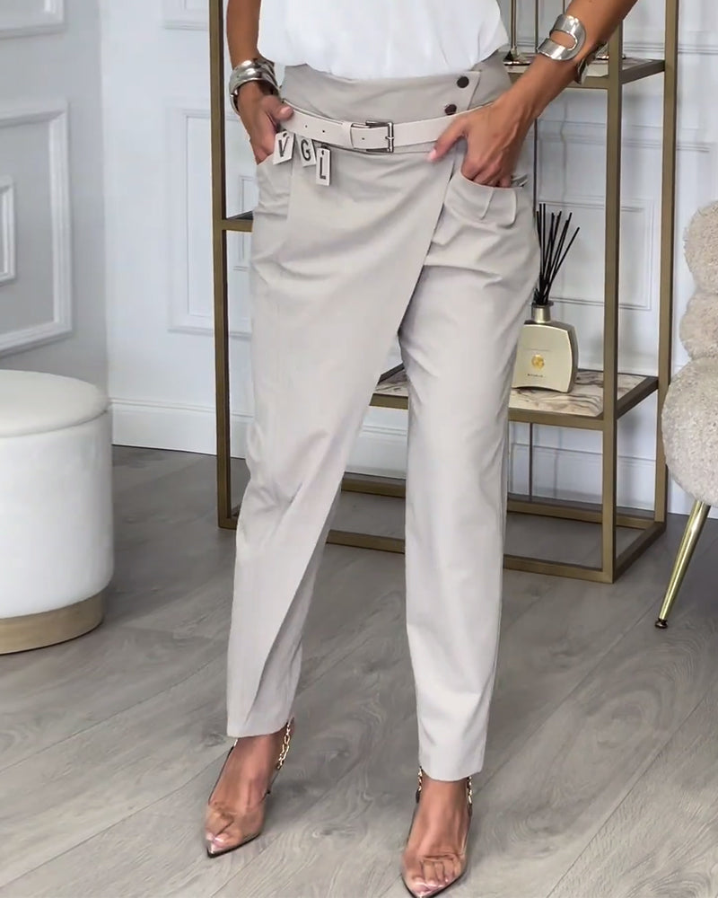 Elena – Elegante drapierte Hose mit verstellbarem Schnallengürtel