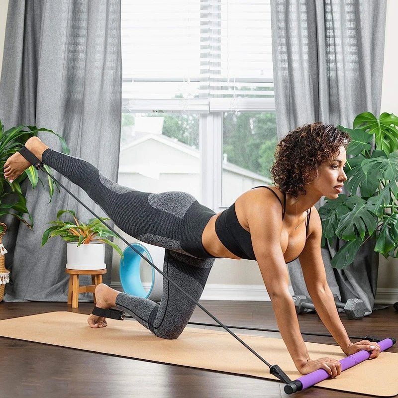 FlexaCore – Tragbares Pilates Stangen Satz mit abnehmbarer Stange und Fußschlaufen
