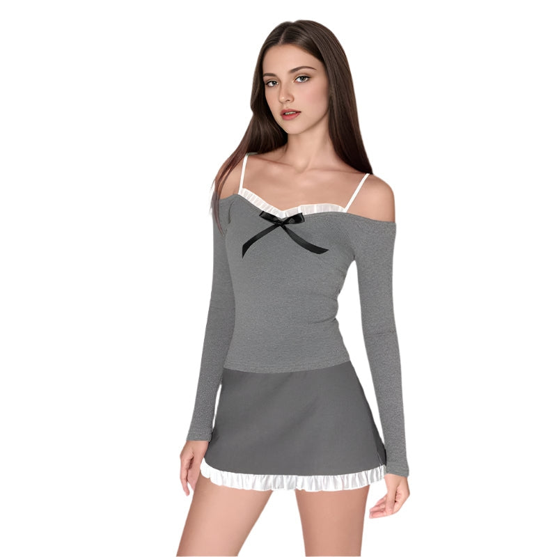 Emma – Stilvolles schulterfreies Langarmtop mit Schleifendesign