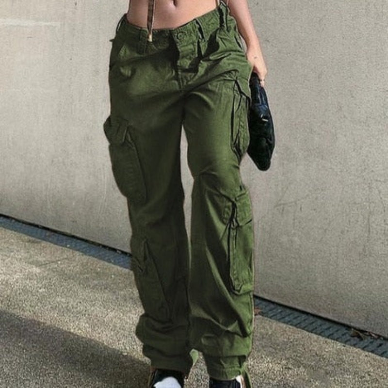 Pauline – Locker geschnittene Cargohose mit hoher Taille Knopf und mehreren Taschen