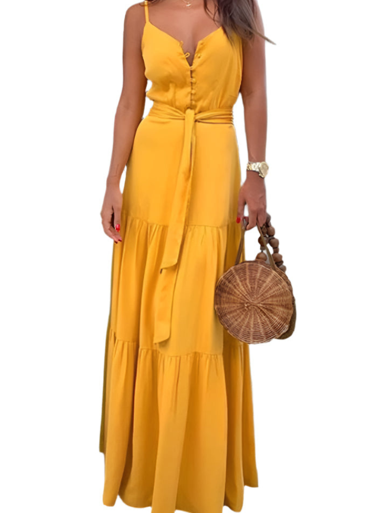 Clara – Modisches V Ausschnitt Langkleid mit Spaghettiträgern