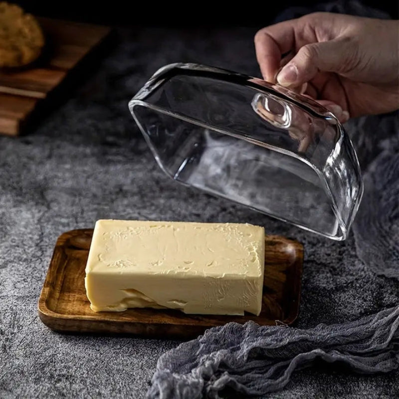 ClearNest – Butterdose mit Glasdeckel und elegantem Knauf-Präsentationstablett