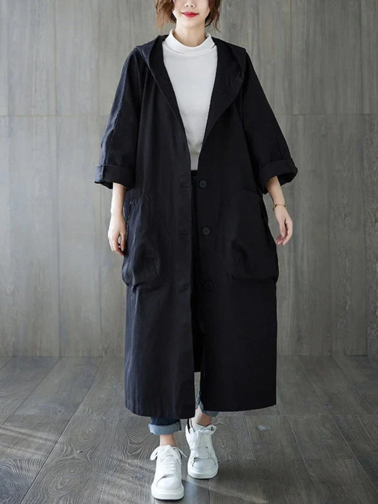 Bianca – Lässiger Kapuzen Trenchcoat mit langen Ärmeln und Knöpfen