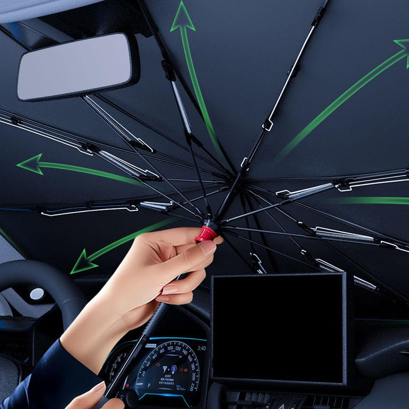 ShadeShield – Faltbarer Sonnenschutz im Regenschirmstil für die Windschutzscheibe Ihres Autos