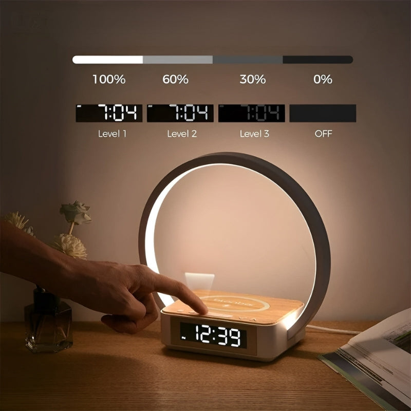 LumaDock - Smart Beleuchtung Tischlampe mit kabellosem Ladegerät und Alarmfunktion