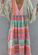 Wanda – Elegantes bedrucktes lockeres Kleid mit V-Ausschnitt und langen Ärmeln