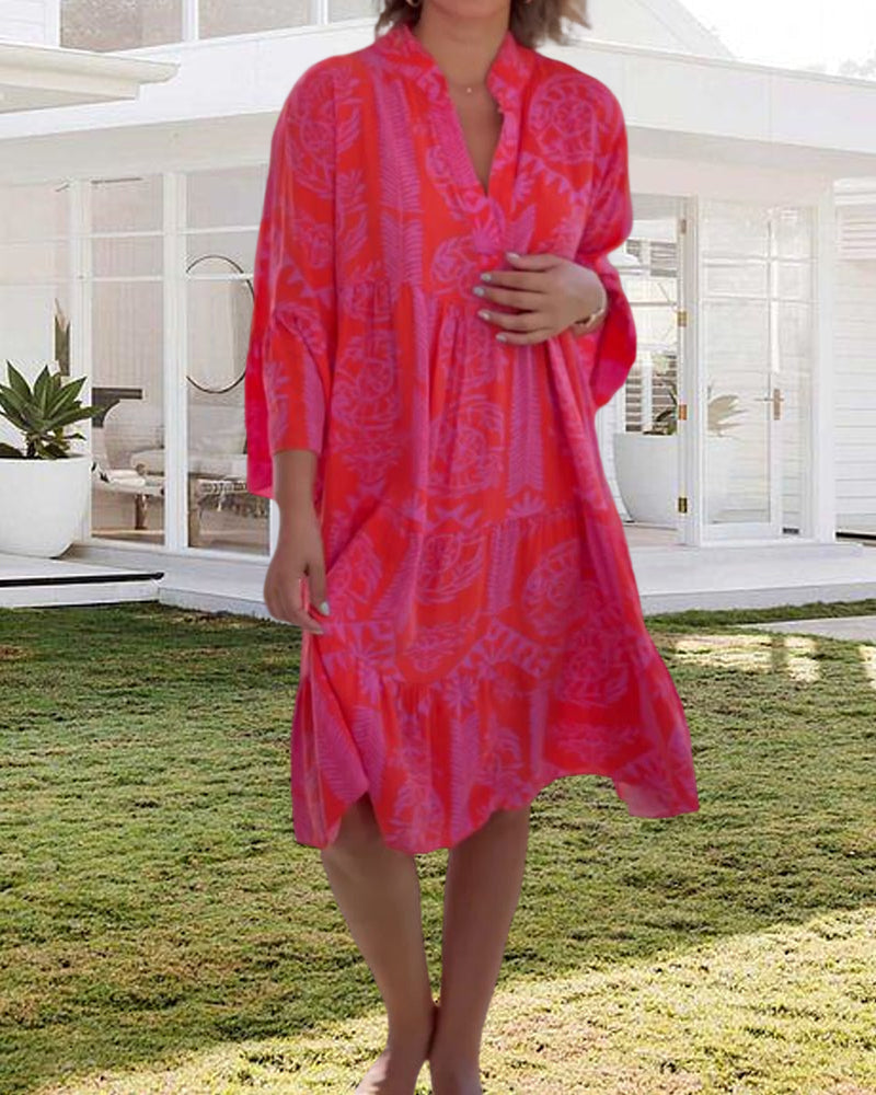 Mia - Lässiges Kleid Mit V Ausschnitt Und Weiten Ärmeln