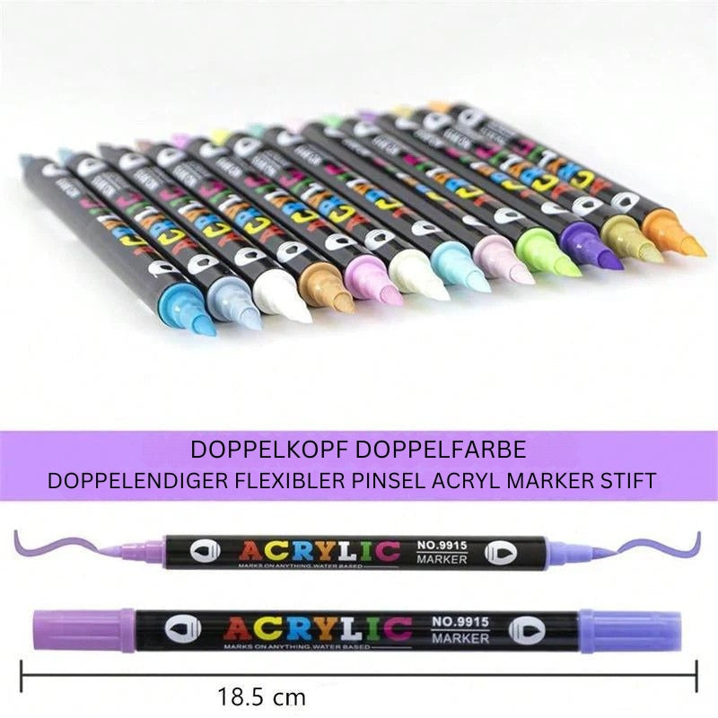 ColorFlow - Acrylic Farbmarkierungsset mit Doppelspitzen und Metallic Farben für kühne Kreationen