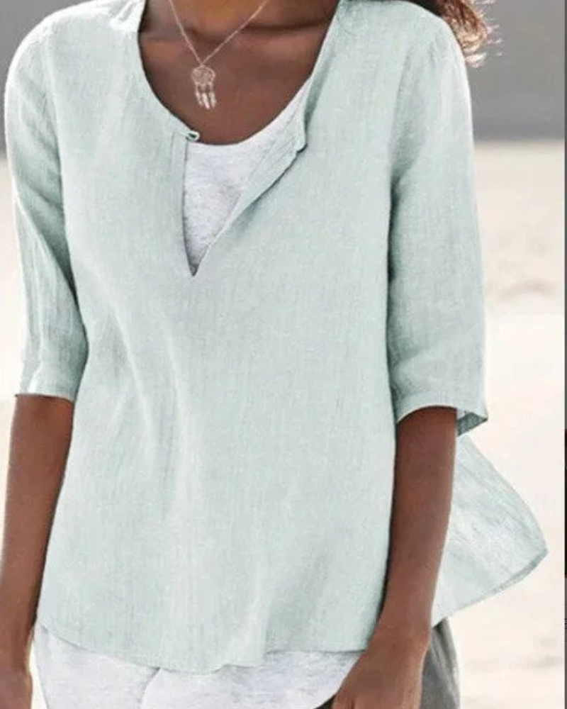 Christina - Locker sitzende Bluse mit V Ausschnitt und kurzen Ärmeln