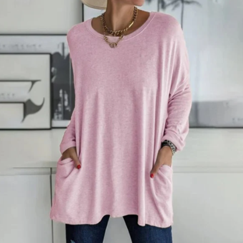 Melanie – Langarm Blusen mit lockerer Passform und Seitentaschen