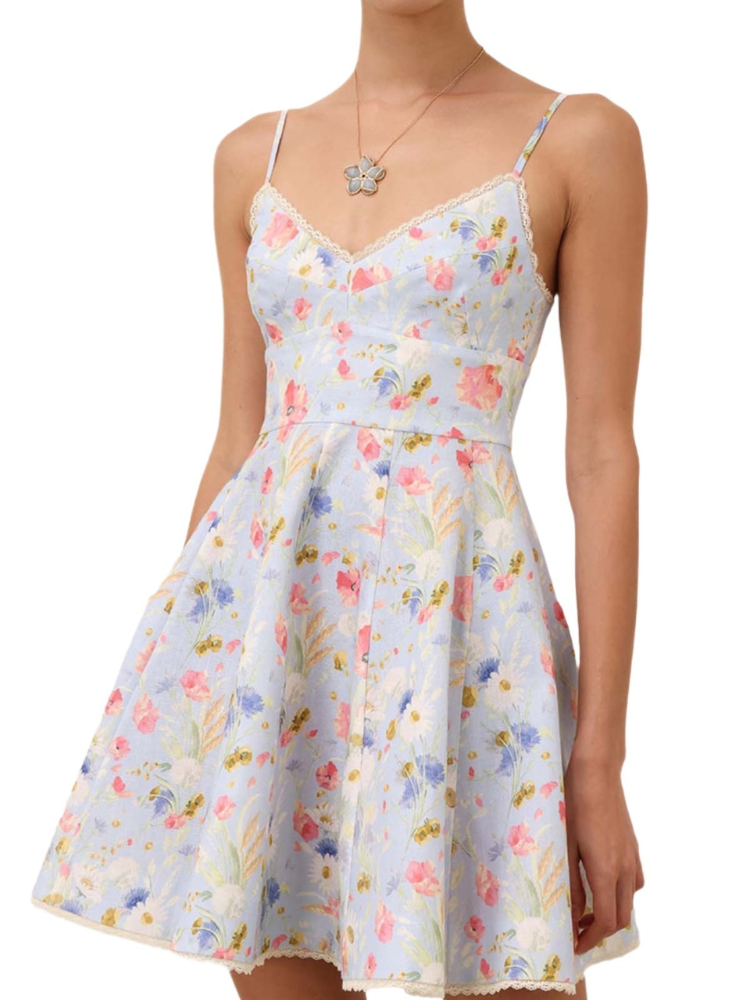 Hannah – Ärmelloser Blumendruck Minikleid mit Spaghettiträgern