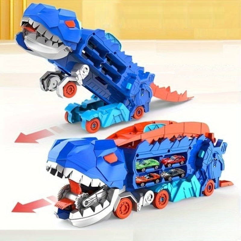 DinoDrive – Dinosaurier Transporter mit verwandelbarer Schiene und Schiebefunktion