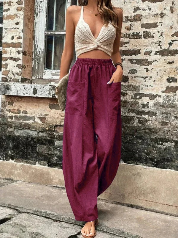 Hannah – Locker geschnittene lange Hose mit elastischem Bund und Taschen