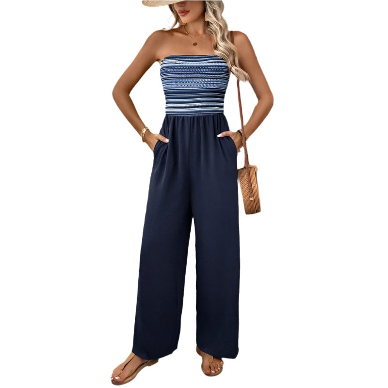 Monika - Stylischer gestreifter Jumpsuit mit hoher Taille und weitem Bein