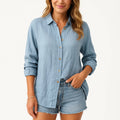 Sophia – Langarmshirt mit Umlegekragen und Knöpfen
