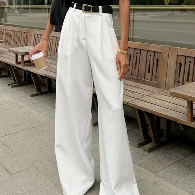 Diana – Lässige hoch taillierte Hose mit weitem Bein und Taschen