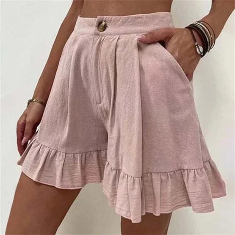 Amelina – Locker geschnittene Kurze Hosen mit hoher Taille und Falten und Taschen