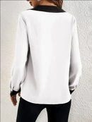 Tinika - Lässige V Ausschnitt Bluse mit langen Ärmeln und lockerer Passform