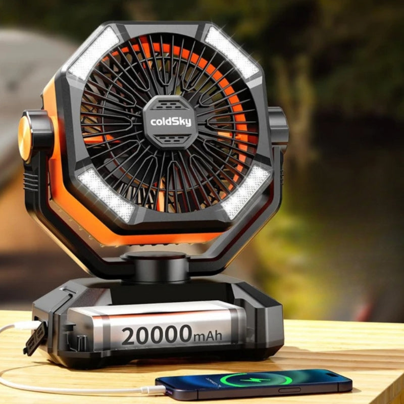BreezeGlow – Tragbarer Ventilator mit integrierter Beleuchtung und Fernbedienung