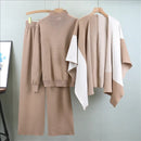 Ada - Langärmelig Pullover Gestrickt Umschlagtuch Mit Breit Bein Hosen Dreiteiliges Set