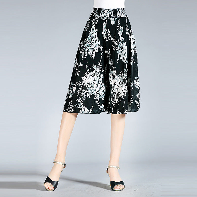 Zaina – Lässige Hose mit weitem Bein und Blumenmuster und hohem elastischem Bund