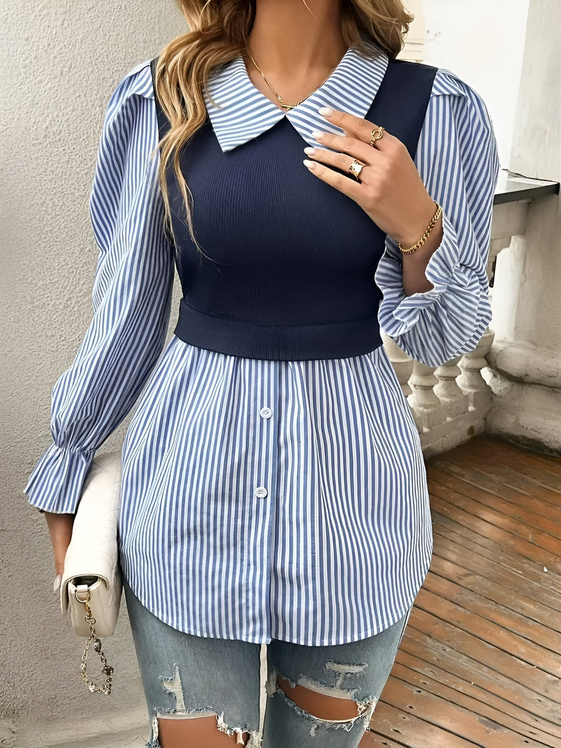 Clara – Taillierte Bluse mit gestreiften Ärmeln und Rüschenmanschetten