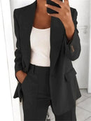 Alina – Elegantes Zweiteiler Satz mit Langarm Reverskragen Blazer und Hose mit weitem Bein