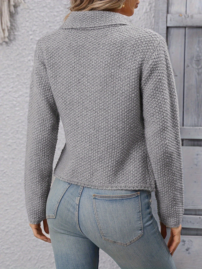 Sofia - Lässiger langärmeliger Strickcardigan mit Polokragen und Knopfverschluss