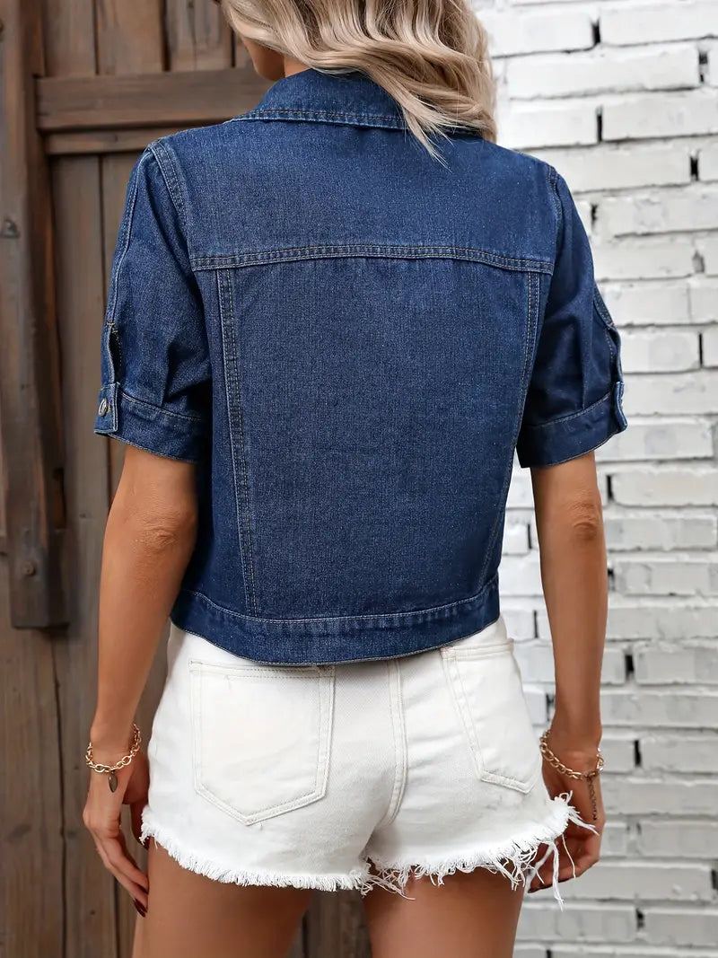 Leonie - Stylische kurzärmelige Jeansjacke mit Knöpfen und Taschen