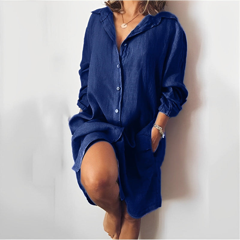 Zoya – Langärmliges locker sitzendes Hemdblusenkleid mit Umlegekragen und Taschen