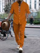 Andreas - Elegantes zweiteiliges Satz mit gestreiftem Knopfhemd und Taschenhosen