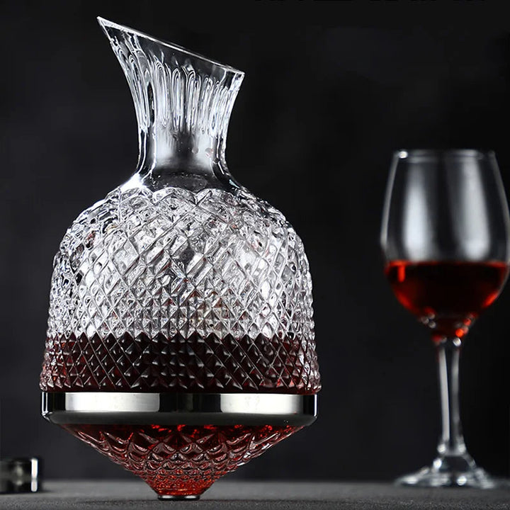VinoGlide – 360° drehbares Glas Dekanter mit skulpturalem Fuß zur Weinbelüftung