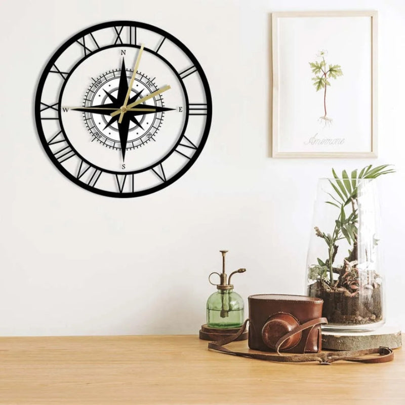 ClockHaven – Kompasskarten-Wanduhr mit Richtungsdesign für stilvolle Räume