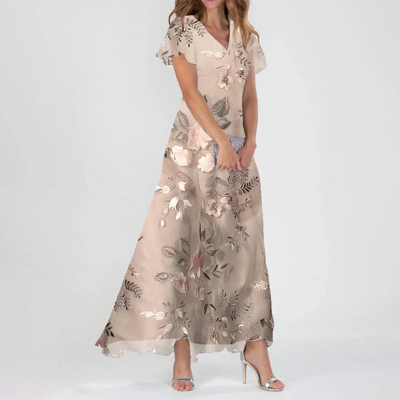 Lily – Stylisches Kurzarm Maxikleid Mit Floralem Print