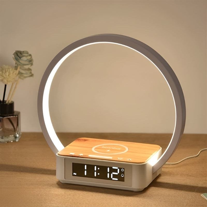 LumaDock - Smart Beleuchtung Tischlampe mit kabellosem Ladegerät und Alarmfunktion