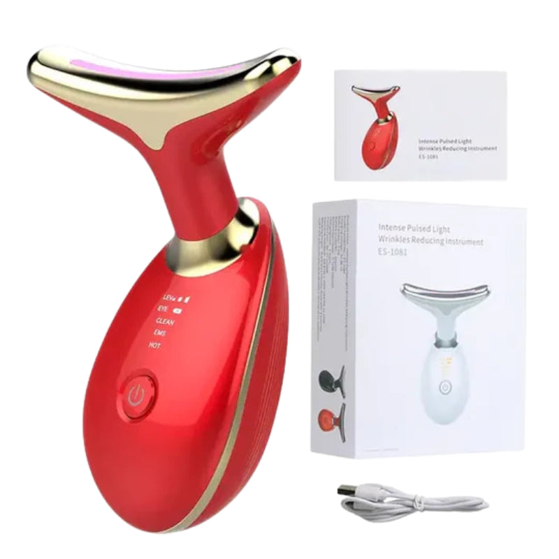 SkinVibe – Anti Falten Facelift Massagegerät mit LED Lichttherapie für Gesicht und Hals