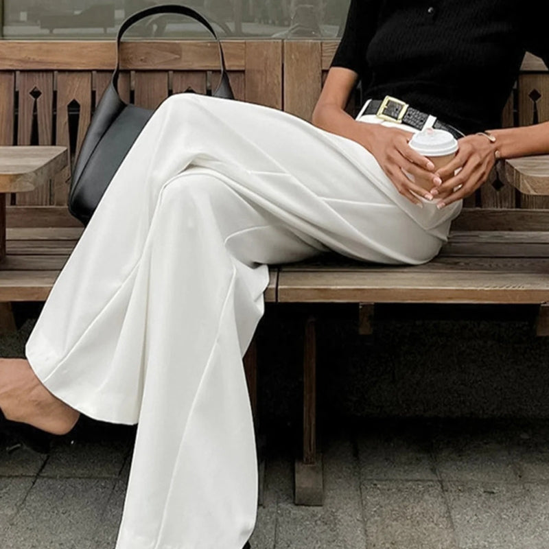 Diana – Lässige hoch taillierte Hose mit weitem Bein und Taschen