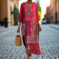 Cordula – Lässiges Lockere Passform Langarmkleid mit Rundhalsausschnitt und Blumenprint