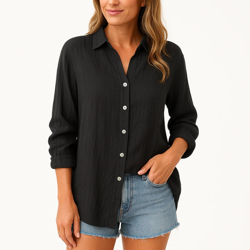 Sophia – Langarmshirt mit Umlegekragen und Knöpfen