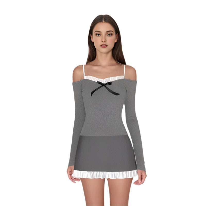 Emma – Stilvolles schulterfreies Langarmtop mit Schleifendesign