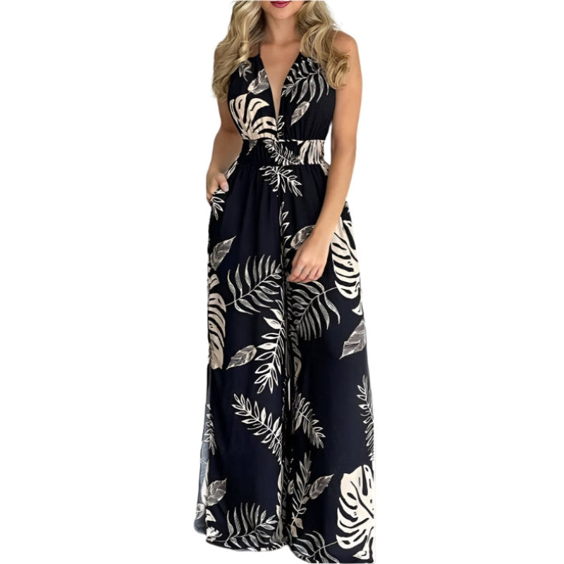 Chiara – Ärmelloser Jumpsuit mit Blumendruck und Seitenschlitz