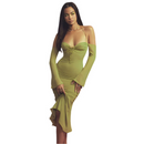 Amelie – Stylisches Schulterfrei Midikleid mit langen Ärmeln