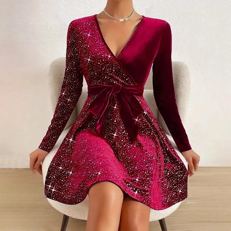 Leonie - Elegantes V Ausschnitt Minikleid mit langen Ärmeln